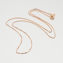 Rose Gold 925 Sterling Silver Box Chain Necklaces, with Spring Ring Clasps, Thin Chain, Rose Gold, 16 inch, 1mm