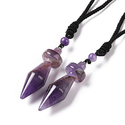 Amethyst Natural Amethyst Bullet Pendant Necklace with Nylon Cord for Women, 33.07~35.04 inch(84~89cm)