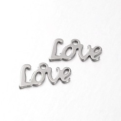 Stainless Steel Color LOVE 304 Stainless Steel Charms, Love Pendants for Valentine'Day, Stainless Steel Color, 12x6x1mm, Hole: 1mm