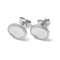 Stainless Steel Color 304 Stainless Steel Stud Earring Findings, Oval Earring Settings, with Ear Nuts, Stainless Steel Color, Tray: 8x6mm, 10x8mm, Pin: 0.7mm