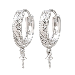 Platino Micro pavé de latón, circonita cúbica transparente, pendientes de aro huggie, por medio perforó perlas, chapado en rack, larga duración plateado, Platino, 22x14.5x3.5 mm