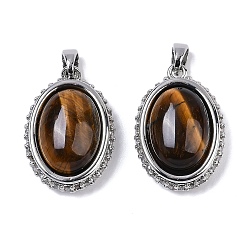 Тигровый глаз Латунь с подвесками из драгоценных камней, овальные, 21x15x9 мм, отверстие : 4x2 мм
