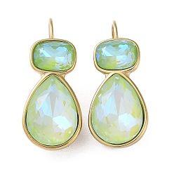 Green Yellow 304 Stainless Steel with Glass Leverback Earrings, Teardrop, Green Yellow, 30x16mm