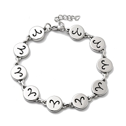 Овен 12 созвездия 304 браслеты-цепочки из нержавеющей стали для женщин, плоско-круглые, цвет нержавеющей стали, Овен, 8-3/8 дюйм (21.4 см)