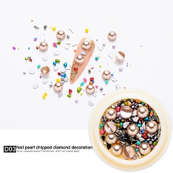 Rosy Brown Nail Art Decoration Accessories, with ABS Plastic Imitation Pearl Cabochons and Glass Beads, Chip & Half Round, Rosy Brown, 6x4mm & 0.5~5x0.5~3x0.5~3mm & 2~5x1~5x0.5mm