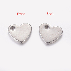 Stainless Steel Color 304 Stainless Steel Stamping Blank Tag Pendants, Heart Charms, Stainless Steel Color, 10x9x1.5mm, Hole: 1.8mm