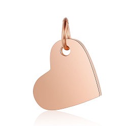 Rose Gold 201 Stainless Steel Stamping Blank Tag Charms, Manual Polishing, Heart, Rose Gold, 10x12x1mm, Hole: 3.5mm