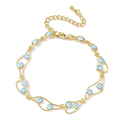 Светло-Голубой Латунные эмалевые плоские круглые звенья-цепочки с защитой от сглаза для женщин, стойки покрытие, долговечный, без кадмия и без свинца, реальный 18 k позолоченный, Небесно-голубой, 6-1/2 дюйм (16.5 см)