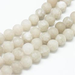 Gainsboro Natural White Jade Bead Strands, Dyed, Frosted, Round, Gainsboro, 8~9mm, Hole: 1mm, about 46~48pcs/strand, 14.9 inch