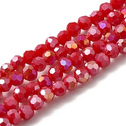 Red Electroplate Glass Beads Strands, AB Color Plated, Imitation Jade, Faceted(32 Facets), Round, Red, 4mm, Hole: 0.5mm, about 100pcs/strand, 14.2 inch