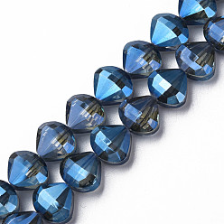 Blue Electroplate Transparent Glass Beads Strands, Faceted, Teardrop, Blue, 10.5x12x6.5mm, Hole: 1mm, about 60pcs/strand, 25.59 inch(65cm)