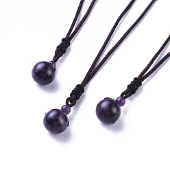 Amethyst Natural Amethyst Pendant Necklaces, with Nylon Cord, Round, 27.55 inch(70cm)