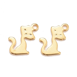 Real 24K Gold Plated 201 Stainless Steel Charms, Cat, Real 24k Gold Plated, 13.5x8.5x0.8mm, Hole: 1.2mm
