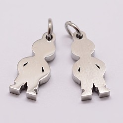 Stainless Steel Color 316 Surgical Stainless Steel Pendants, Boy Silhouette Pendants, Stainless Steel Color, 16x7x2mm, Hole: 3mm