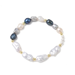 (52) Непрозрачная лаванда Браслеты из натурального культивированного пресноводного жемчуга, барочного жемчуга, жемчуга кеши и жемчужных бусин из раковин для женщин., наггетсы, картофель и круглая, разноцветные, бусины : 9~10x7~8 мм, внутренний диаметр: 1.97 дюйм (5 см)