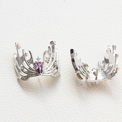 Platinum Brass Pave Medium Purple Cubic Zirconia Witch Headwear Head Pins, for Baroque Pearl Making, Platinum, 16x18mm