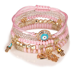 Pink B0045-7 Fashionable European and American handmade bead multi-layer bracelet - eye bead temperament.