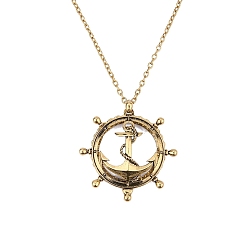 Anchor & Helm Magnifying Glass Magnetic Locket Pendant Necklaces for Women, with Zinc Alloy Cable Chains, Antique Golden, Anchor & Helm Pattern, 24.80 inch(63cm)