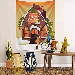 Dark Orange Christmas Theme House Pattern Polyester Wall Hanging Tapestry, for Bedroom Living Room Decoration, Rectangle, Dark Orange, 950x730mm