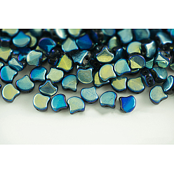 Cadet Blue Czech Glass Beads, 2-Hole, Fan, Cadet Blue, 7.5x7.5mm, about 380 pcs/bag