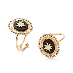 Black Agate Natural Black Agate Oval with Star Open Cuff Ring, Real 24K Gold Plated 304 Stainless Steel Jewelry for Women, US Size 7 3/4(17.9mm)