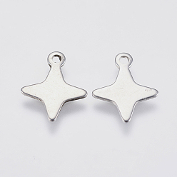 Stainless Steel Color 201 Stainless Steel Charms, Star, Stainless Steel Color, 13.5x11x0.6mm, Hole: 1mm