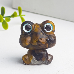 Tiger Eye Resin Frog Display Decoration, with Natural Tiger Eye Chips inside Statues for Home Office Decorations, 25x20x30mm