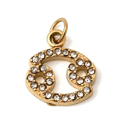 Рак 304 прелести нержавеющей стали, со стразами, ионное покрытие (ip), золотые, рак, 11.5x10.5x2 мм, Перейти кольцо: 4x0.8 мм, внутренний диаметр: 3 мм