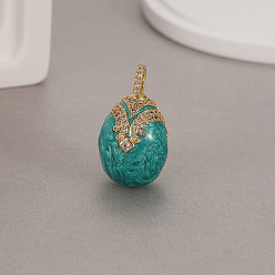 Teal Alloy Enamel Pendant, Easter Egg Charms, Teal, 27x14.6mm