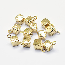 Real 18K Gold Plated Long-Lasting Plated Brass Charms, Real 18K Gold Plated, Nickel Free, Dice, 13.5x8.5x10mm, Hole: 2mm