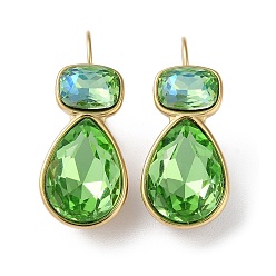 Lime Green 304 Stainless Steel with Glass Leverback Earrings, Teardrop, Lime Green, 30x16mm