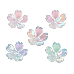 Azure UV Plating Opaque Acrylic Beads, Iridescent, Flower, Gradient Color, Azure, 11x11.5x4mm, Hole: 1.4mm