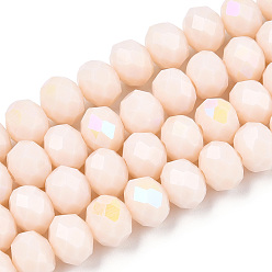 Antique White Electroplate Opaque Solid Color Glass Beads Strands, Half Rainbow Plated, Faceted, Rondelle, Antique White, 2.5x1.5mm, Hole: 0.4mm, about 195pcs/strand, 11 inch(27.5cm)