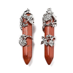 Красный Камень Натуральные красные яшмы большие остроконечные подвески, латунная фурнитура с платиновым покрытием, неокрашенными, пули, 55~60x16 мм, отверстие : 5x8.5 мм