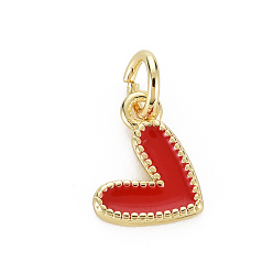 FireBrick Brass Enamel Charms, with Jump Rings, Cadmium Free & Nickel Free & Lead Free, Real 16K Gold Plated, Heart, FireBrick, 9.5x10x1.5mm, Jump Ring: 5x1mm, 3mm inner diameter