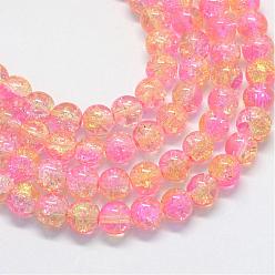 Pink Baking Painted Transparent Crackle Glass Round Bead Strands, Pink, 6.5mm, Hole: 1.5mm, about 145pcs/strand, 31.4 inch