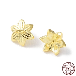 Real 18K Gold Plated 925 Sterling Silver Peg Bails Pin Charms, for Baroque Pearl Making, 6-Petal Flower, Real 18K Gold Plated, 6.5x7x6mm, Hole: 1.2mm, Pin: 0.7mm