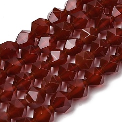 Красный Агат Природного сердолика нитей бисера, звезды вырезать круглые бусы, граненые, окрашенная и подогревом, 7~8x7~8x7~8 мм, отверстие : 1 мм, около 46~47 шт / нитка, 14.72''~15'' (37.4~38.1 см)