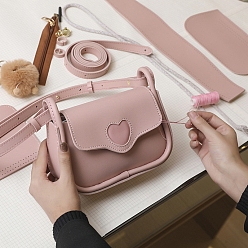 Pink DIY Imitation Leather Heart Crossbody Lady Bag Making Kits, Handmade Shoulder Bags Sets for Beginners, Pink, Finish Product: 130x190x70mm