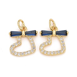 Морской Синий Латунный кубический цирконий, реальный 18 k позолоченный, сердце, без свинца и без кадмия, Marine Blue, 13x12x3 мм, Перейти кольцо: 5x1 мм, внутренний диаметр: 3.3 мм