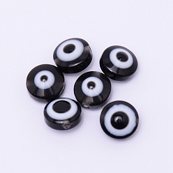 Черный Плоские круглые сглаз гранулы смолы, чёрные, 7.5~8x5~5.5 мм, отверстие : 1.6 мм