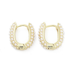 Real 18K Gold Plated Oval Brass Hoop Earrings, with Plastic Pearl, Long-Lasting Plated, Lead Free & Cadmium Free, Real 18K Gold Plated, 18x16x4.5mm