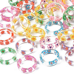 Mixed Color Transparent Resin Flower Finger Ring for Women, Mixed Color, US Size 6~7 3/4(16.5~17.9mm)
