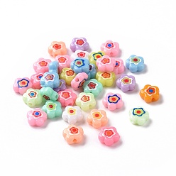 Mixed Color Printed Opaque Acrylic Beads, Flower, Mixed Color, 9.5x9.5x4.5mm, Hole: 1.8mm