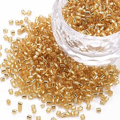 Gold Glass Bugle Beads, Silver Lined, Gold, 1.8~2.2x1.8~2mm, Hole: 0.8~0.9mm, about 15000pcs/pound