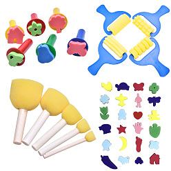 Random Single Color or Random Mixed Color Painting Tools Sets For Children, Sponge Paint Brushes and Stamp, Creative Funny Drawing Toy, Random Single Color or Random Mixed Color, 39pcs/set