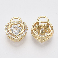 Real 18K Gold Plated Brass Micro Pave Clear Cubic Zirconia Charms, Nickel Free, Heart, Real 18K Gold Plated, 14.5x11.5x5.5mm, Hole: 4x3mm
