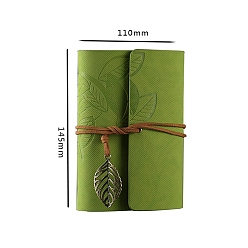 Olive Drab PU Leather Cover Binder Notebooks, Travel Journal, with String, Leaf Pendants & Kraft Paper, Rectangle, Olive Drab, 145x110mm