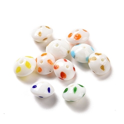 Colorful Handmade Lampwork Beads, Rondelle with Polka Dots Pattern, Colorful, 14x9mm, Hole: 1mm