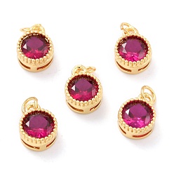 Deep Pink Real 18K Gold Plated Brass Inlaid Cubic Zirconia Charms, with Jump Ring, Long-Lasting Plated, Flat Round, Deep Pink, 9.5x7x4mm, Jump Ring: 4x0.5mm, 2.5mm Inner Diameter